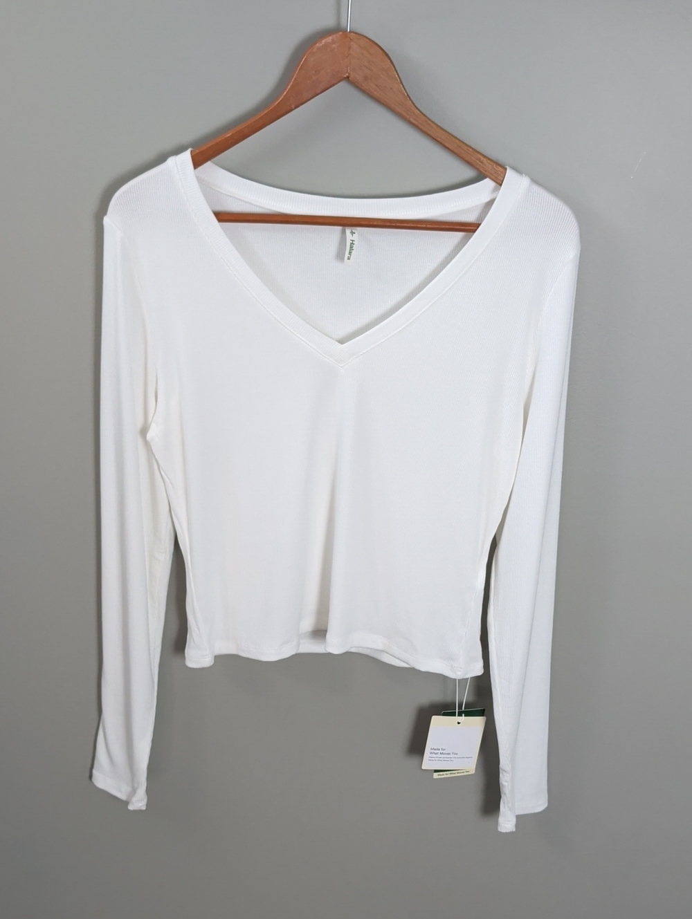 Halara Knit V Neck Long Sleeve Cropped Work T-Shirt Large
